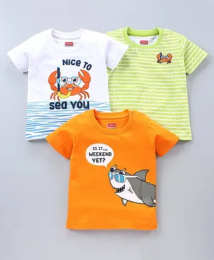 Babyhug Half Sleeves T-Shirts Multi Print Pack of 3 - White Green Orange