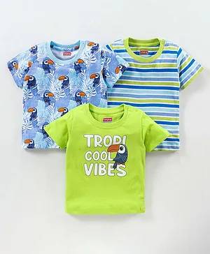 Babyhug Half Sleeves T-Shirts Multi Print Pack of 3 - Green Blue