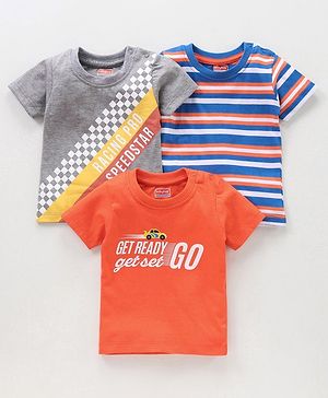 Babyhug Half Sleeves Printed & Striped T-shirts Pack of 3 - Multicolor