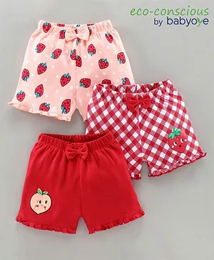 Babyoye Shorts Strawberry Print Pack of 3 - Pink Red