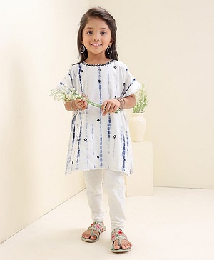 Babyhug Sleeveless Kaftan Top and Leggings Set With Embroidery & Tie & Dye Print- White