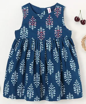 Babyhug Sleeveless Printed Ethnic Dress - Blue