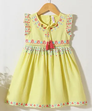 Babyhug Sleeveless Embroidered Ethnic Dress- Lemon Yellow