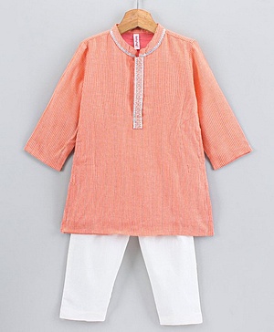 Babyhug Full Sleeve Kurta Payjama Set - Orange White