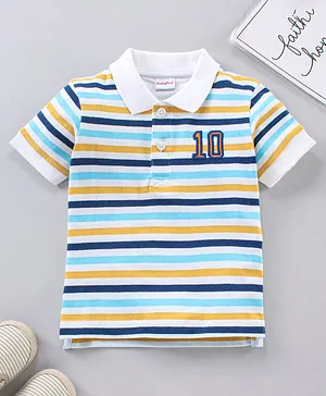 Babyhug Cotton Jersey Knit Half Sleeves T Shirt Stripes - Blue White