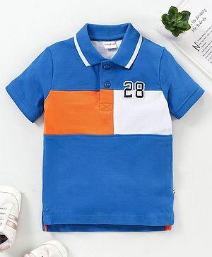 Babyhug Half Sleeves Cotton Color Block T-Shirt- Blue