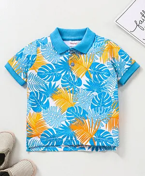 Babyhug Cotton Jersey Knit Half Sleeves T Shirt Printed - Blue Yellow