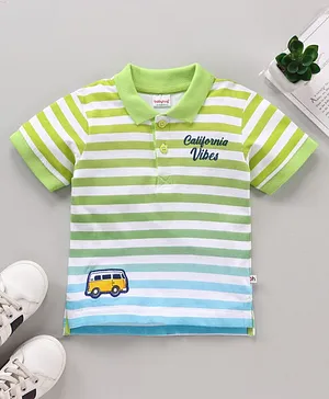 Babyhug Half Sleeves Polo Stripe T-Shirt - White