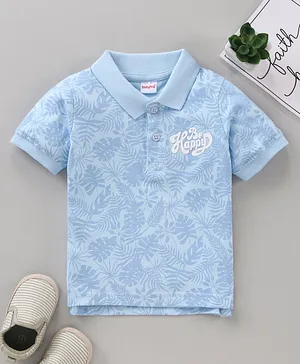 Babyhug Cotton Half Sleeves T-shirt Leaf Print- Blue