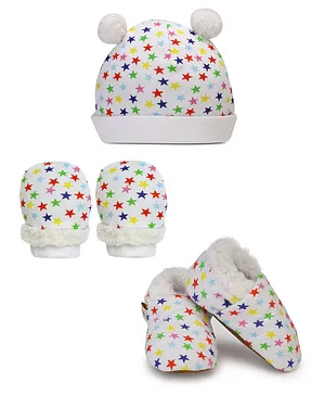 Baby Jalebi Soft Cotton Cap Mitten Booties Set Stars Shine Multicolour - Diameter 10 cm