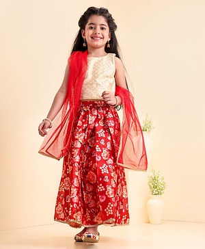 Babyhug Sleeveless Choli & Lehenga with Dupatta - Maroon