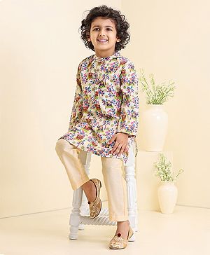 Babyhug Full Sleeves Printed Kurta Pyjama Set - Cream