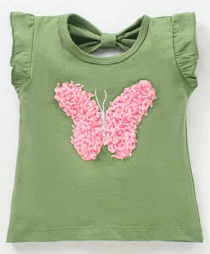 Babyhug Short Sleeves Top Butterfly Frill Patch - Olive Green