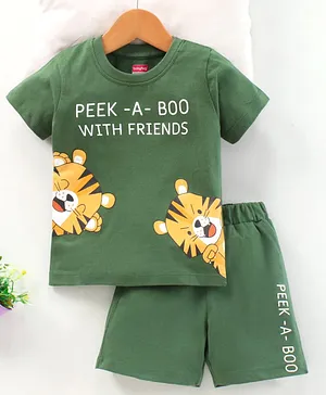 Babyhug Half Sleeves Shorts Set Tiger Print - Green