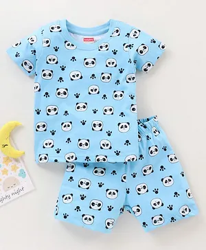 Babyhug Half Sleeves T-Shirt & Shorts Set Panda Print - Blue