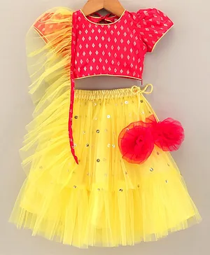 Saka Designs Half Sleeves Embellished Choli & Lehenga With Dupatta - Yellow