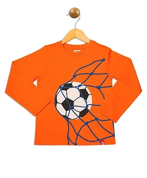 Pinehill Full Sleeves Football Goal Print Tee - Orange