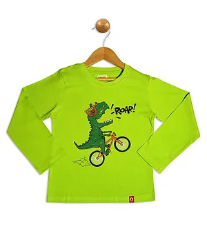 Pinehill Full Sleeves Dinosaur Print Tee - Lime Green
