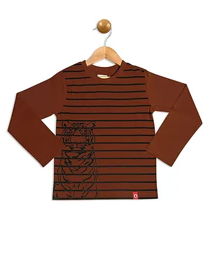 Pinehill Full Sleeves Tiger Print Tee - Brown