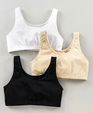 Red Rose School Essential Sleeveless Cotton Solid Bralette Pack of 3 - White Black Cream