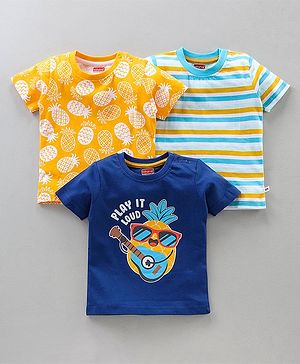 Babyhug Half Sleeves T-Shirts Pineapple Print Pack of 3 - Yellow Blue