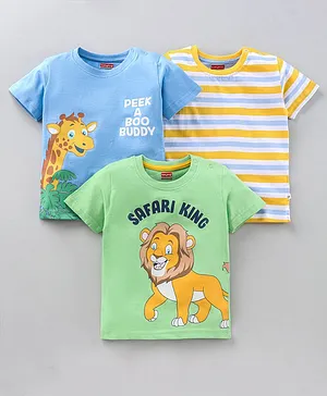 Babyhug Half Sleeves T-Shirts Animal Print Pack of 3 - Multicolor