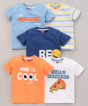 Babyhug Half Sleeves T-shirt Text Print Pack of 5 - Multicolor