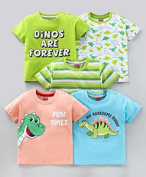 Babyhug Half Sleeves T-Shirts Multi Print Pack Of 5 - Multicolour