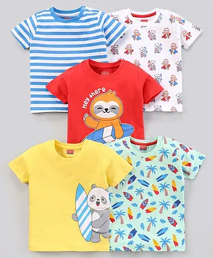 Babyhug Half Sleeves T-shirt Printed Pack of 5 - Multicolor