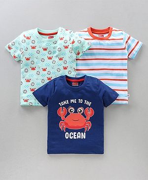 Babyhug Half Sleeves T-Shirts Multi Print Pack Of 3 - Blue