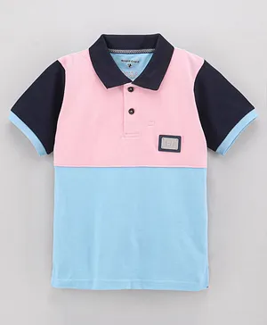 Stupid Cupid Half Sleeves Colour Blocked Polo Tee - Pink & Blue