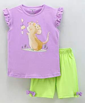 Stupid Cupid Cap Sleeves Squirrel Print Top & Shorts Set - Lavender & Neon Green