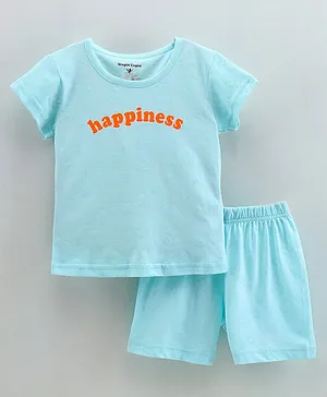 Stupid Cupid Half Sleeves Happiness Print T Shirt With Shorts - Blue