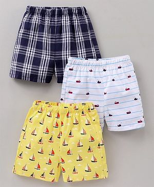 Babyhug Cotton Woven Boxers Printed Pack of 3- Multicolor