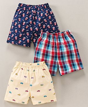 Babyhug Cotton Boxers Multi Print & Checked Pack Of 3 - Multicolour