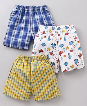 Babyhug Cotton Woven Boxers Checks & Marine Print Pack of 3 - Multicolor