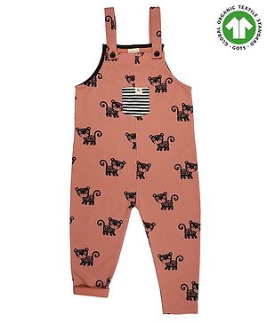 Turtledove London Sleeveless Organic Cotton Dungaree Puppy Print - Peach