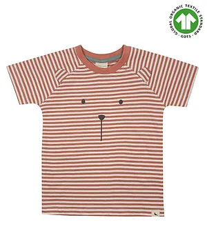 Turtledove London Organic Cotton Striped Half Sleeves T-Shirt - Beige