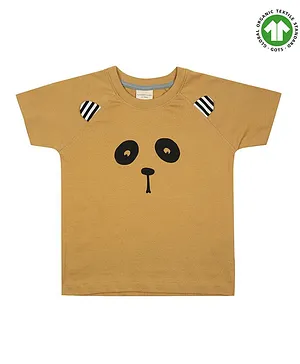 Turtledove London Organic Cotton Half Sleeves T-Shirt Panda Print - Sunny Brown