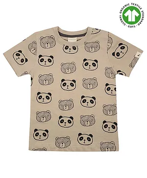 Turtledove London Organic Cotton Half Sleeves T-Shirt Panda Print - Beige
