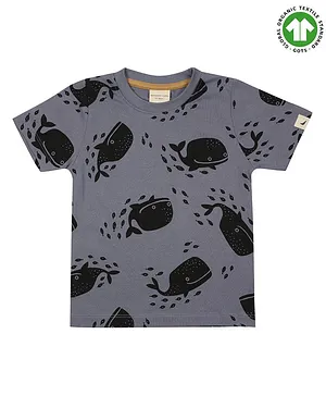 Turtledove London Organic Cotton Half Sleeves T-Shirt Whale Print - Blue