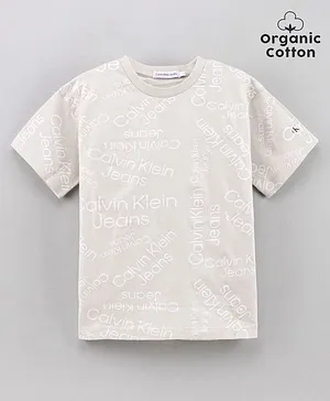 Calvin Klein Organic Cotton Half Sleeves T Shirt Text Print - Beige