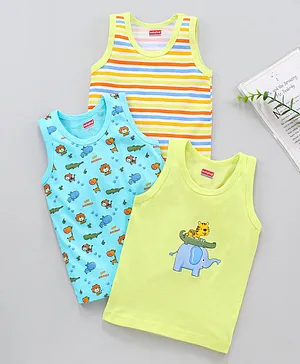 Babyhug 100% Cotton Sleeveless Vests Printed Pack of 3 - Yellow Blue