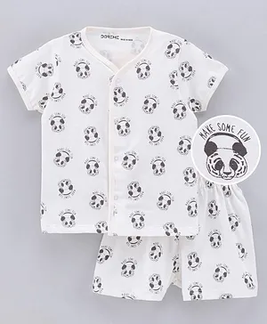 Doreme Shorts Sets Half Sleeves Tee & Shorts Set Panda Print - Cream