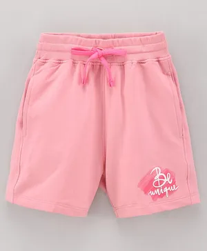 Doreme Above Knee Length Cotton Shorts Be Unique Text Print - Pink