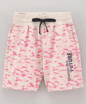 Doreme Above Knee Length Cotton Change The Future Text Print Shorts - Pink