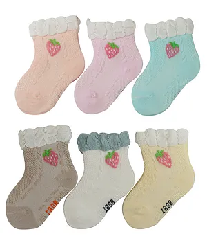Passion Petals Cotton Grip Net Socks Strawberry Design Pack Of 6 - Multicolor