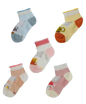 Passion Petals Cotton Grip Net Socks Animal Print Pack Of 5 - Multicolor