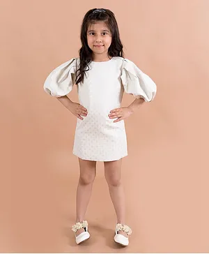 Fairies Forever Half Puffed Sleeves Sequined Dress - White