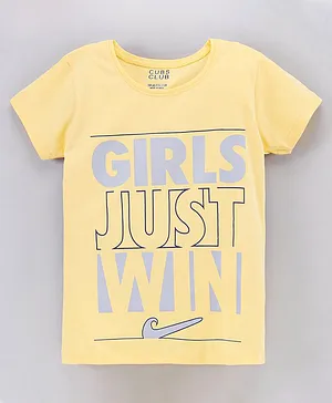 CUBS CLUB Half Sleeves Top Text Print - Light Yellow